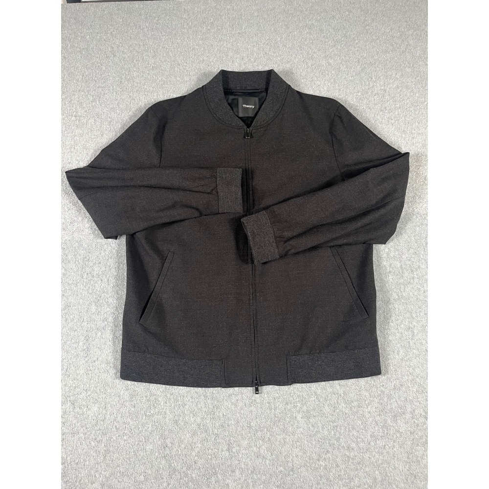 Theory Mens Aiden Charcoal Grey Full Zip Wool Bomber Jacket Minimalist‎ Sz. L
